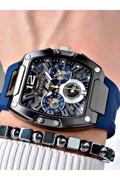 FERRO Lacivert Renk Silikon Kare Model Fonksiyonlar Aktif Erkek Kol Saati + BİLEKLİK