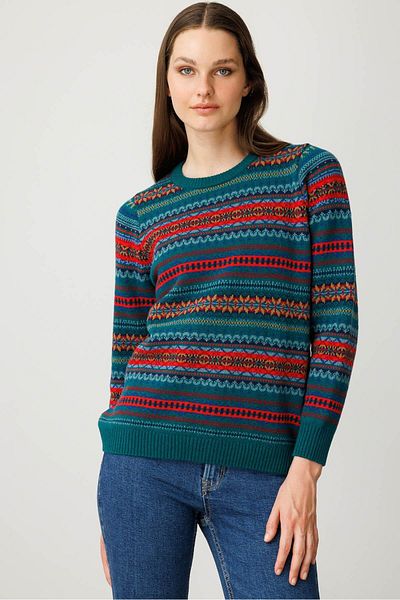 Desen Triko Women's Crew Neck Complete Jacquard Wool Sweater Early C. E.
