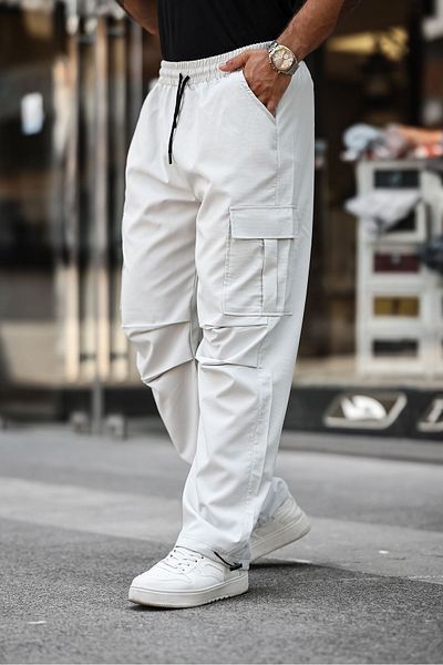 a02teks Baggy Pants with Cargo Pockets, Adjustable Drawstring, Casual Cut Parachute Pants Gray