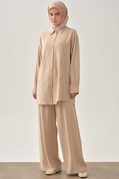 Tuğba Beli Lastikli Pantolon - Bej