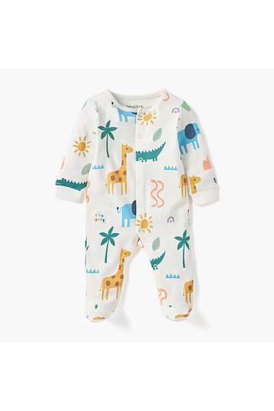 Juniors Printed Sleepsuit with Long Sleeves and Button Closure