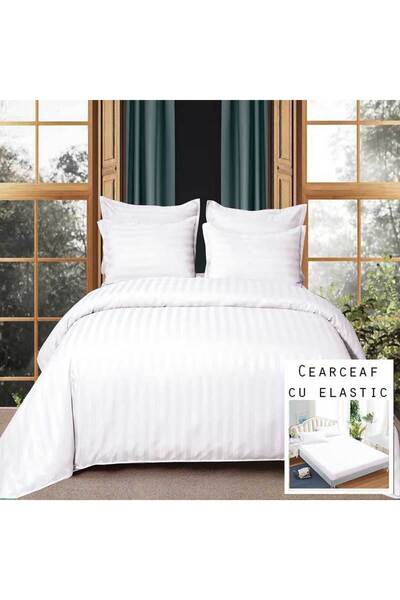 Lenjerie Damasc, Cearceaf cu elastic, Pucioasa, 2 Persoane, Pat Dublu, 6 Piese