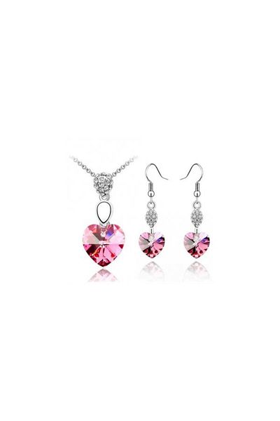 Kelan Red Heart Jewelry Set – Sparkling Crystals, S925 Silver Plated