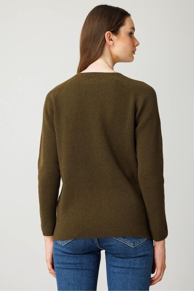 Desen Triko Women's Crew Neck Beaded Wool Sweater A.Green