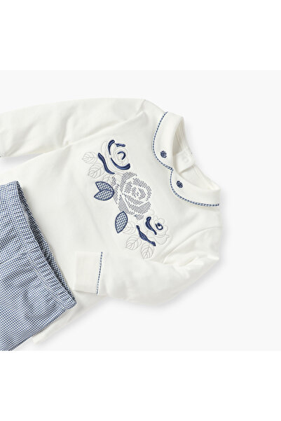 giggles Juniors Flower Embroidered T-shirt and Checked Pyjama Set