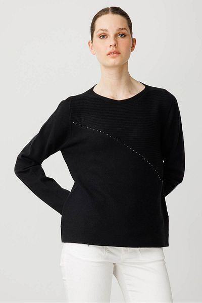Desen Triko Women's Crew Neck Verev Stone Sweater Black
