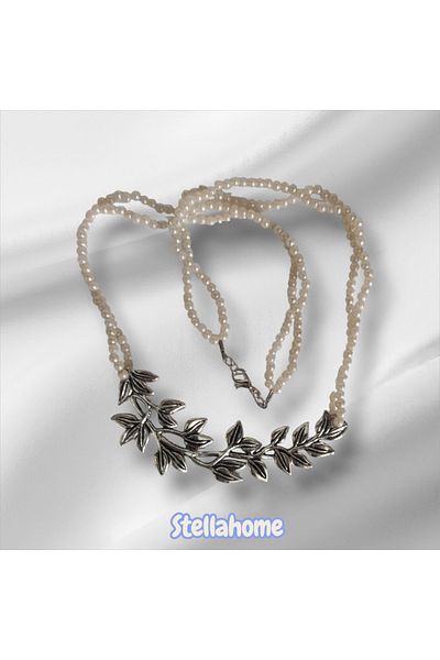 Bujiteri Handmade Pearl Bead Cloth Leaf Metal Detail Women's Elegant Invitation Necklace Stylish Special Design
