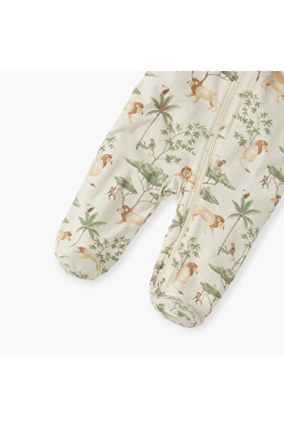 Juniors Safari Print Closed Foot Sleepsuit with Long Sleeves and Zip Closure