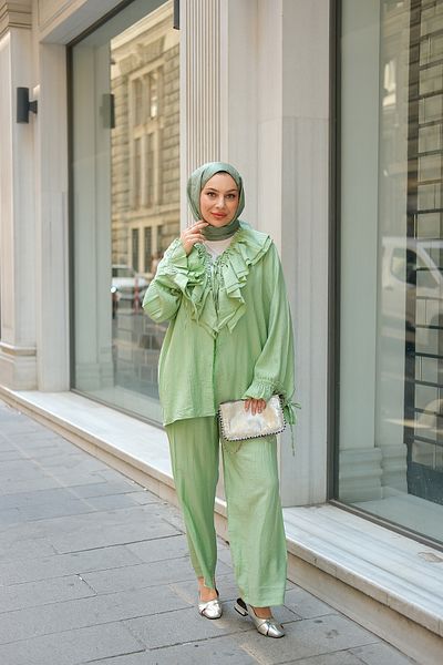 LOCCO Women's Ruffle Detail Double Suit Green