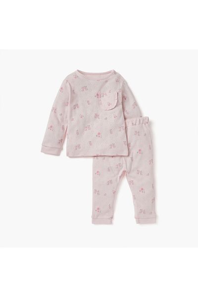 Juniors Floral Print Pointelle T-shirt and Pyjama Set