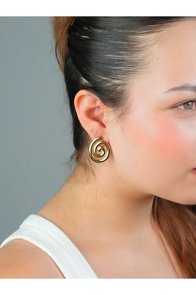 Sumen Butik Clover Model Silver and Gold Colored Steel Earrings