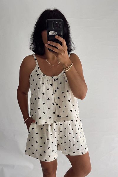 MJAMASS Ecru Heart Patterned Shorts Set