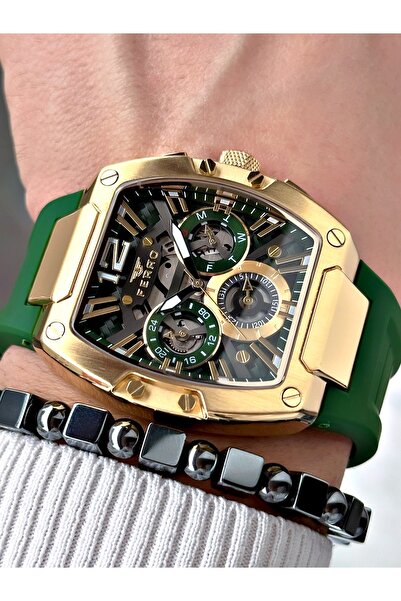 FERRO Yeşil Renk Silikon Kare Model Fonksiyonlar Aktif Erkek Kol Saati + BİLEKLİK