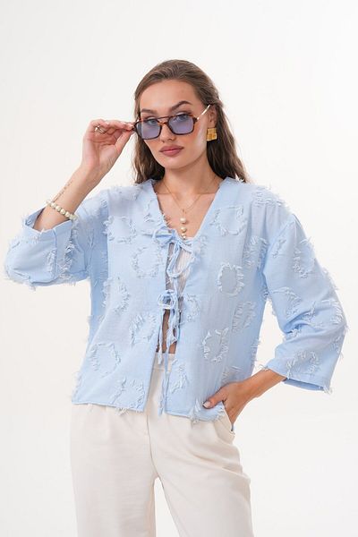 Laressi Jacquard Linen Kimono Shirt with Front Lace-Up