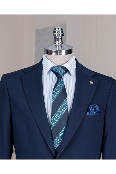 TerziAdemAltun Italian Style Slim Fit Mono Collar Men's Single Jacket Navy Blue T14377