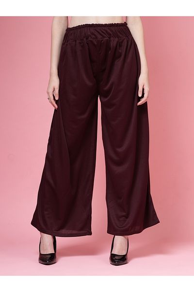 PAUSE By Styli Women Maroon Solid High-Rise Wide-Leg Pants