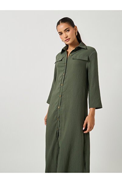Take Two By Styli Solid Long Sleeve Button Up Midi Dress