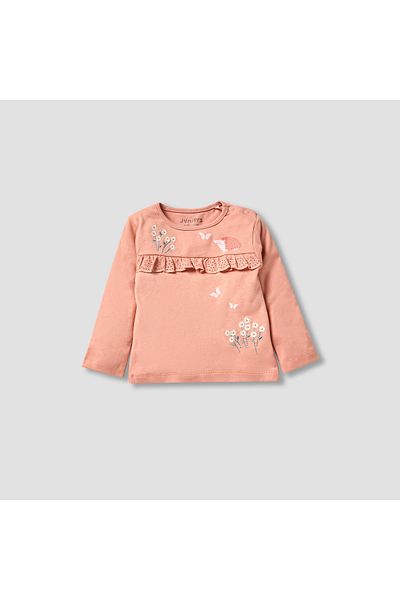 Juniors Schiffli Detail Long Sleeves T-shirt and Elasticated Pyjama Set