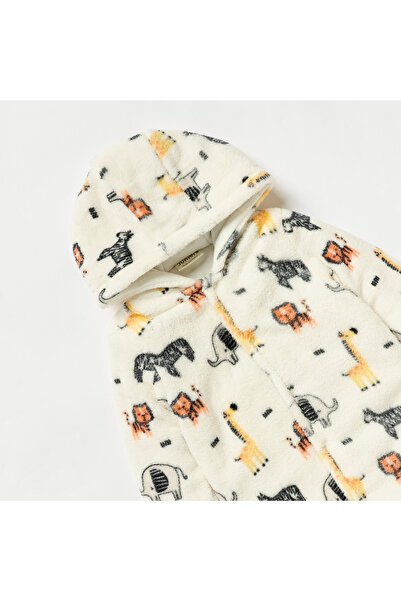 Juniors Safari Print Hooded Padded Closed Feet Sleepsuit with Long Sleeves