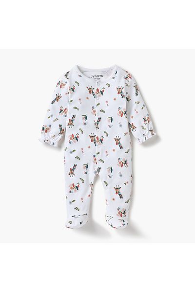 Juniors All-Over Giraffe Print Closed Feet Sleepsuit with Long Sleeves