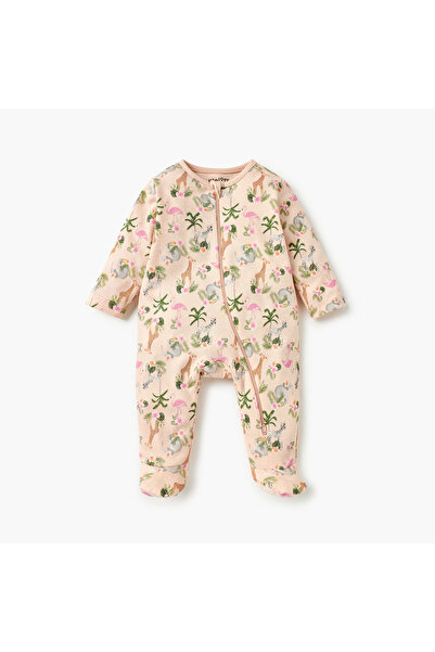 Juniors Animal Print Sleepsuit with Long Sleeves and Zip Closure