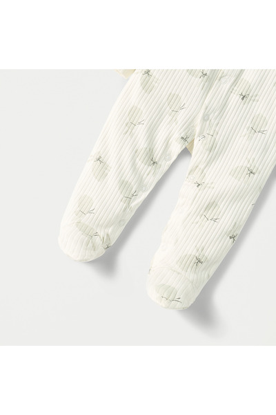 Juniors Bunny Print Ribbed Sleepsuit with Long Sleeves and Button Closure