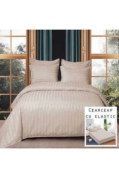 Patul Damask Linen, Fitted Sheet, Sulphur, 2 Persons, Double Bed, 6 Pieces