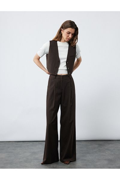 Koton Wide Leg Palazzo Trousers with Pile Detail and Pockets