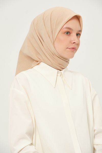 Madame Polo Πολυ βαμβακερό τετράγωνο κασκόλ Sand Beige Βαμβακερό αναπνεύσιμο ύφασμα