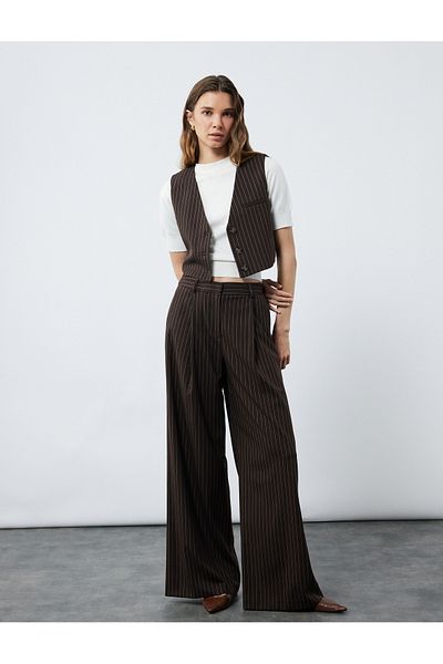 Koton Wide Leg Palazzo Trousers with Pile Detail and Pockets