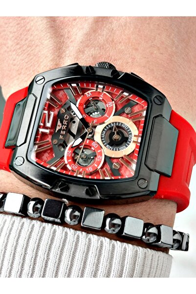 FERRO Kırmızı Renk Silikon Kare Model Fonksiyonlar Aktif Erkek Kol Saati + BİLEKLİK