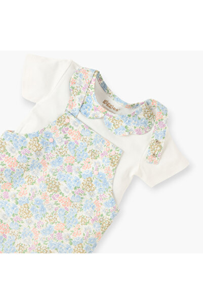 giggles Giggle Floral Print T-shirt and Dungaree Set