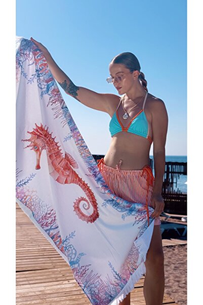 Marielouhome Πετσέτα θαλάσσης με σχέδιο ιππόκαμπου (με ειδική τσάντα) 70x150 εκ.