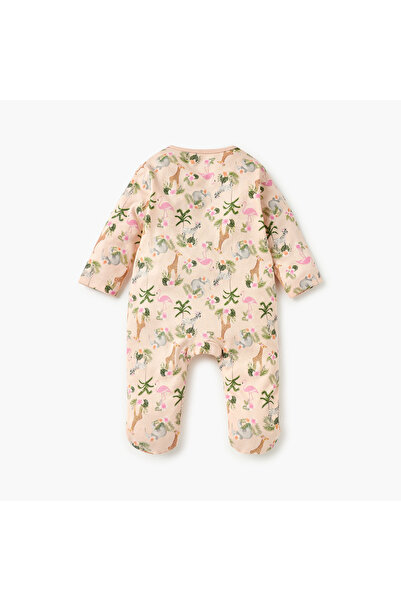 Juniors Animal Print Sleepsuit with Long Sleeves and Zip Closure