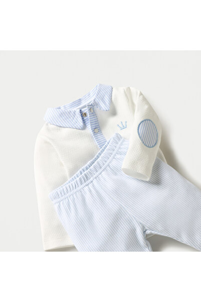 giggles Collared Long Sleeves T-shirt and Striped Pyjama Set