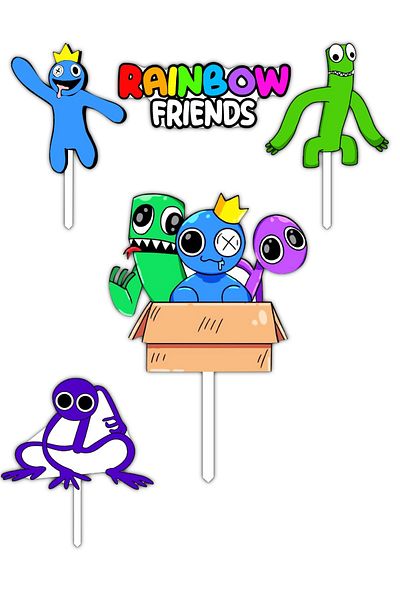 Bloom Atelier Rainbow Friends Cake Topper. Set of 5 Cake Accessories, Cake Decoration Accessories, Cake Decorations