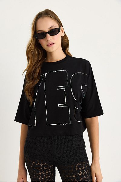 Bianco Lucci Crew Neck Stone Printed Basic Casual T-Shirt 60602061