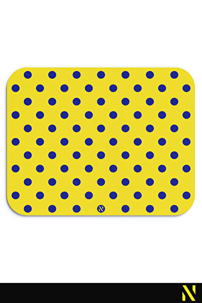 nilizma Yellow Navy Blue Polka Dot Patterned Mouse Pad -23 cm X 19 Cm- Non-Slip Base Home and Office Use