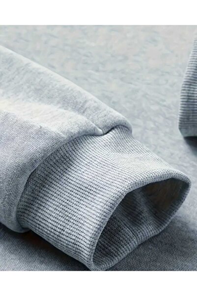 caddekombin Puzzle Heart Printed Hooded Pocket Cotton Gray Sweatshirt