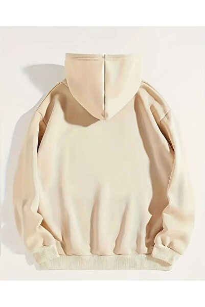 caddekombin Φούτερ με κουκούλα Breathe Flower με στάμπα, βαμβακερό μπεζ με τσέπες