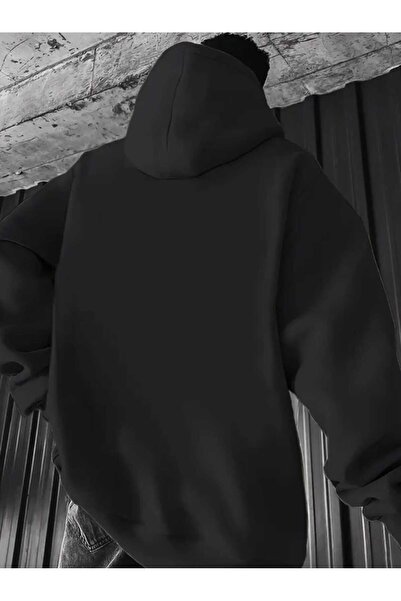 caddekombin Blauer Usa Printed Hooded Pocket Cotton Black Sweatshirt