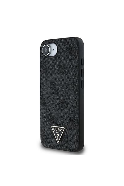 Guess Case For Iphone 16e, 4g Ring Triangle Logo Magsafe, - Black