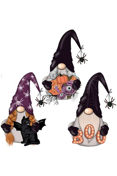 OEM Set 3 decoratiuni pentru Halloween, 28 x 12 x 2 cm, gnomi, lemn, multicolor