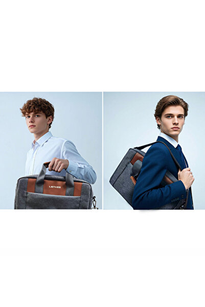 Lenyes LB543 حقيبة كمبيوتر محمول مقاس 13-14 بوصة من نسيج البوليستر المقاوم للماء مع حزام كتف قابل للإزالة باللون الرمادي