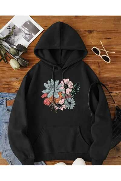 caddekombin Μπλουζάκι με κουκούλα με στάμπα με πολύχρωμα λουλούδια, βαμβακερό...