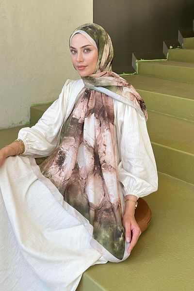 lamelif Bohemian Flower Pattern Soft Shawl Mink Green