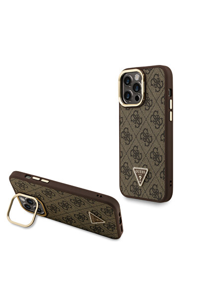 Guess iPhone 14 Pro Max Uyumlu Kılıf Lisanslı Üçgen Logo 4G Desenli Kamera St...