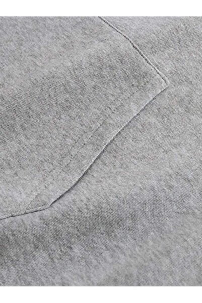 caddekombin Γκρι φούτερ με κουκούλα με στάμπα στην πλάτη, με τσέπες και επένδυση από μαλλί