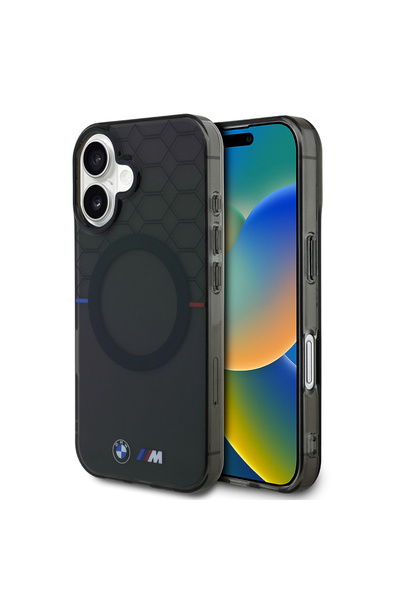 BMW iPhone 16 Uyumlu Kılıf Orjinal Lisanslı Magsafe Şarj Özellikli Transparan M Dizayn Kapak Gri
