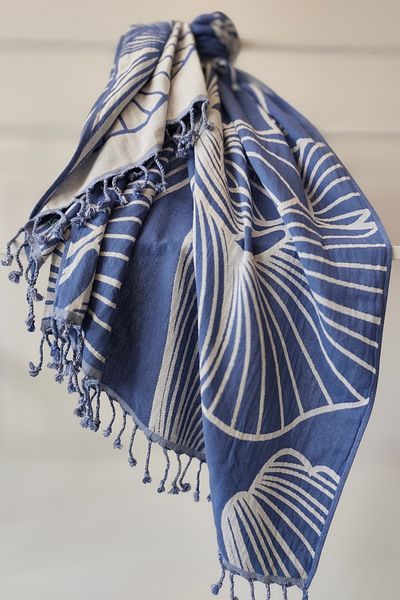 Sevim Πετσέτα παραλίας Indigo Jacquard Muslin - 100% βαμβακερό Peshtemal - Μαλακό και απορροφητικό - 90x170 cm